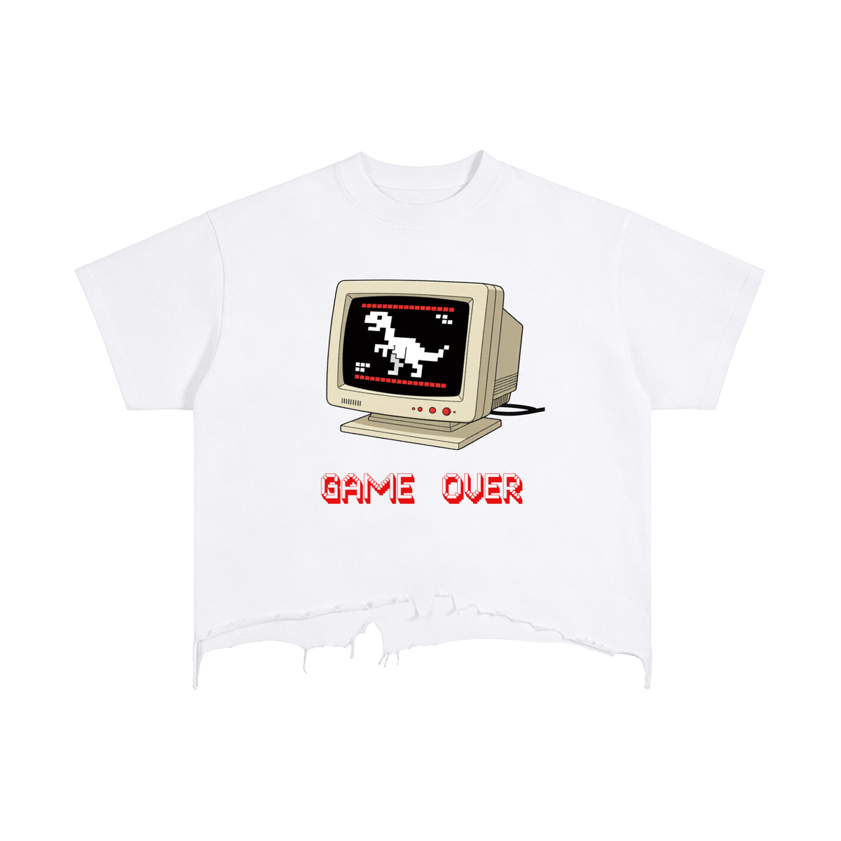 Vintage Wash Boxy Distressed Hem RETRO DINO GAME OVER T-Shirt